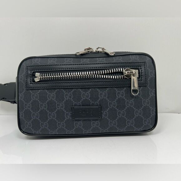 AUTHENTIC GUCCI GG SUPREME CANVAS BLACK BELT BAG FOR MEN Excellent Mint Cond - Picture 1 of 9